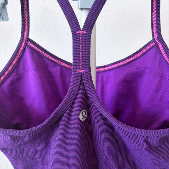 Lululemon Power Y Tank Size 2 Wee Stripe Tender Violet Black Racerback Yoga - Picture 6 of 8